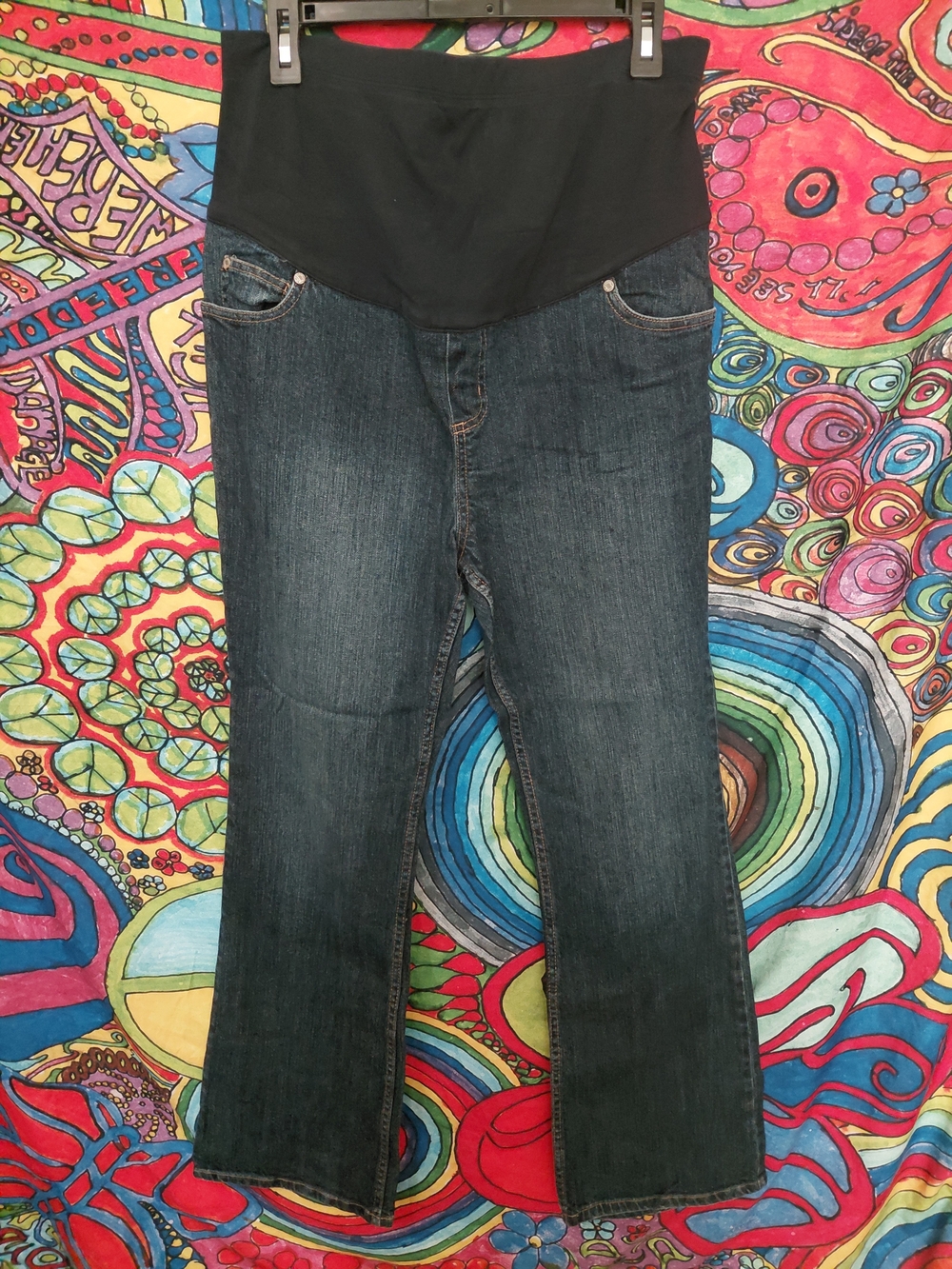 Liz Lange Target Women's Dark Blue Straight-Leg Maternity Jeans with Black Panel
